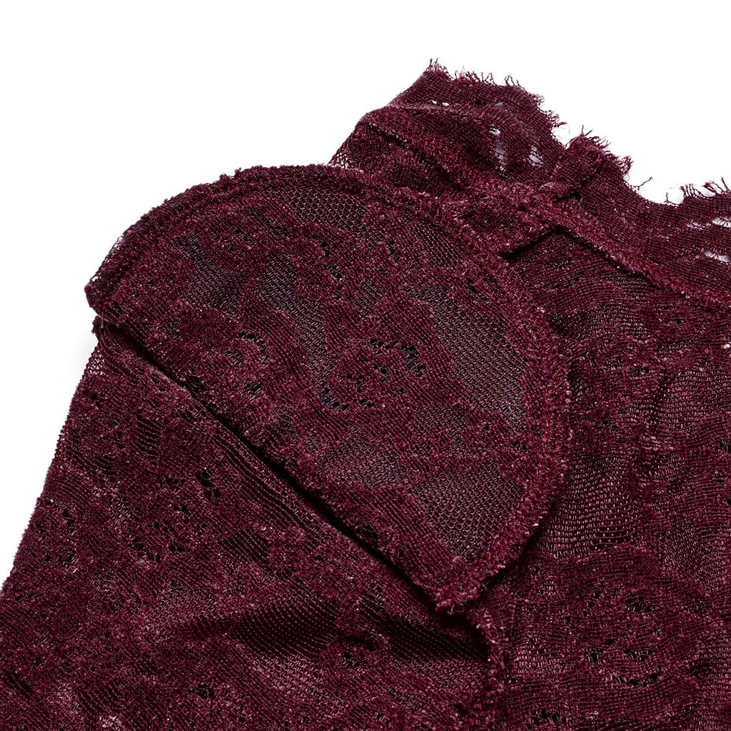 Camicia da donna in pizzo trasparente con scollo profondo in stile gotico, rossa - immagine 9