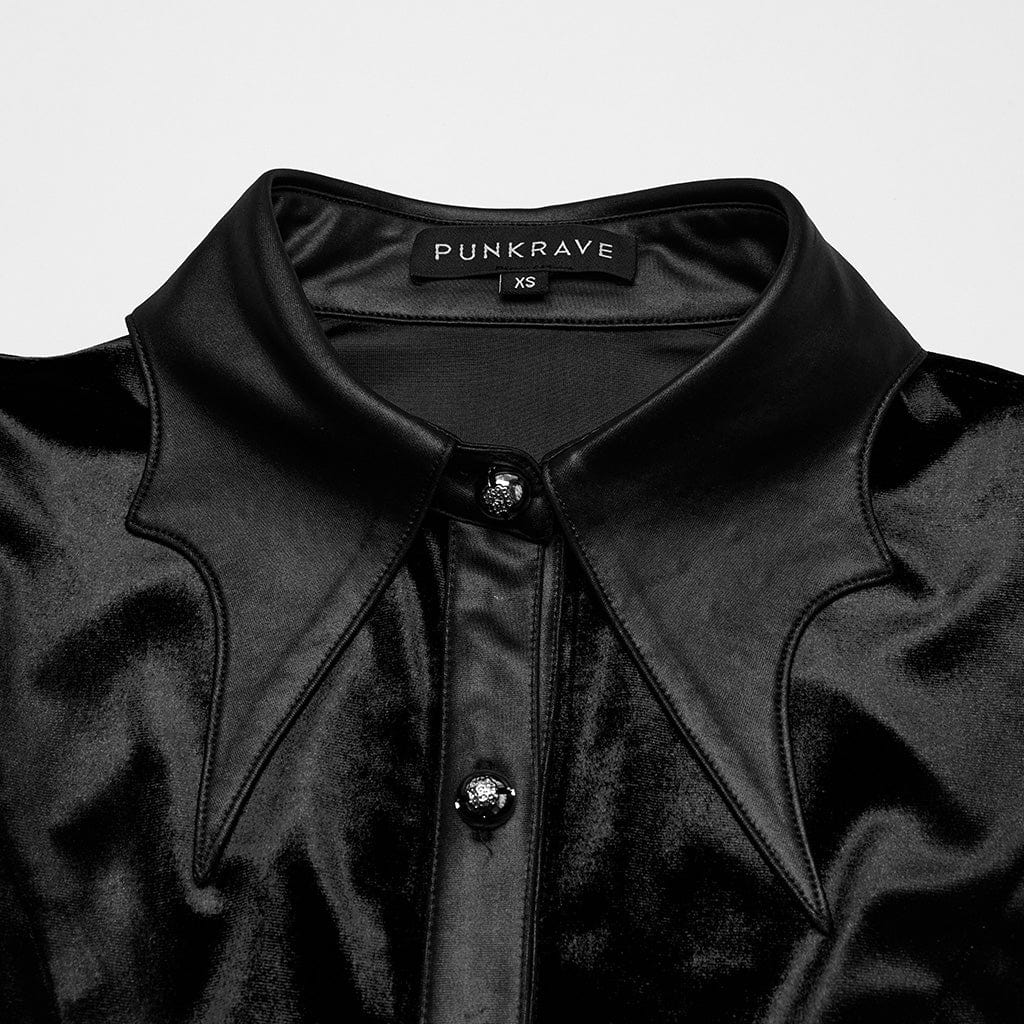 Camicia da donna in velluto sfumato con maniche a sbuffo in stile gotico - immagine 7