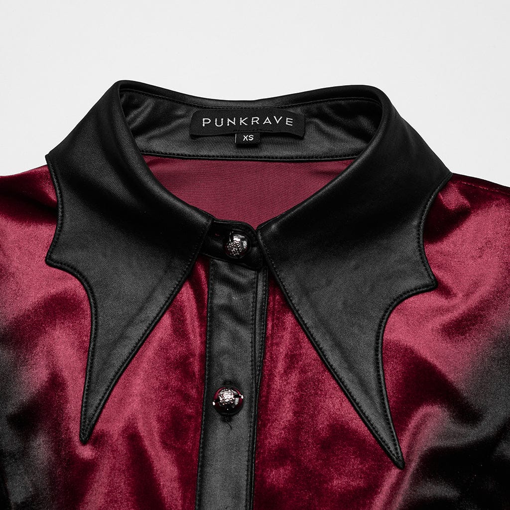 Camicia da donna in velluto sfumato con maniche a sbuffo gotica, rossa - immagine 7