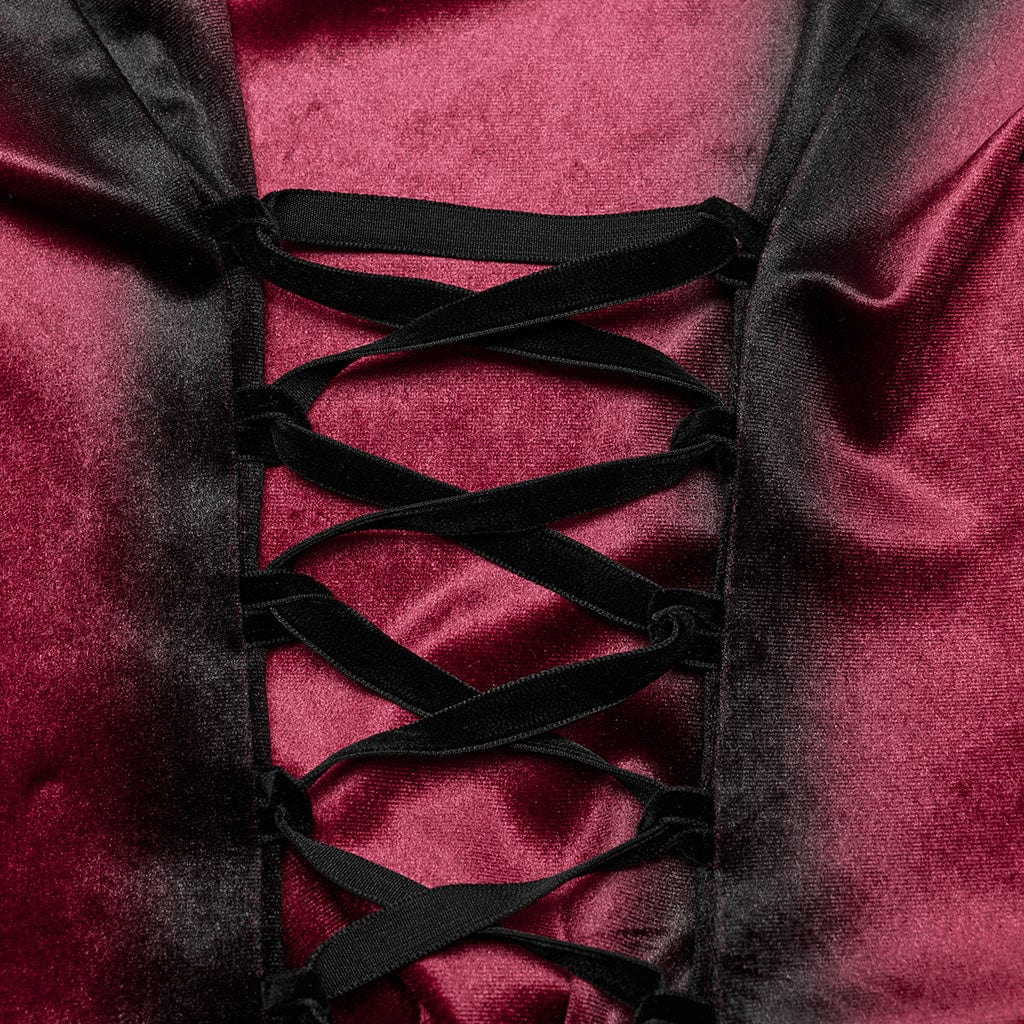 Camicia da donna in velluto sfumato con maniche a sbuffo gotica, rossa - immagine 9