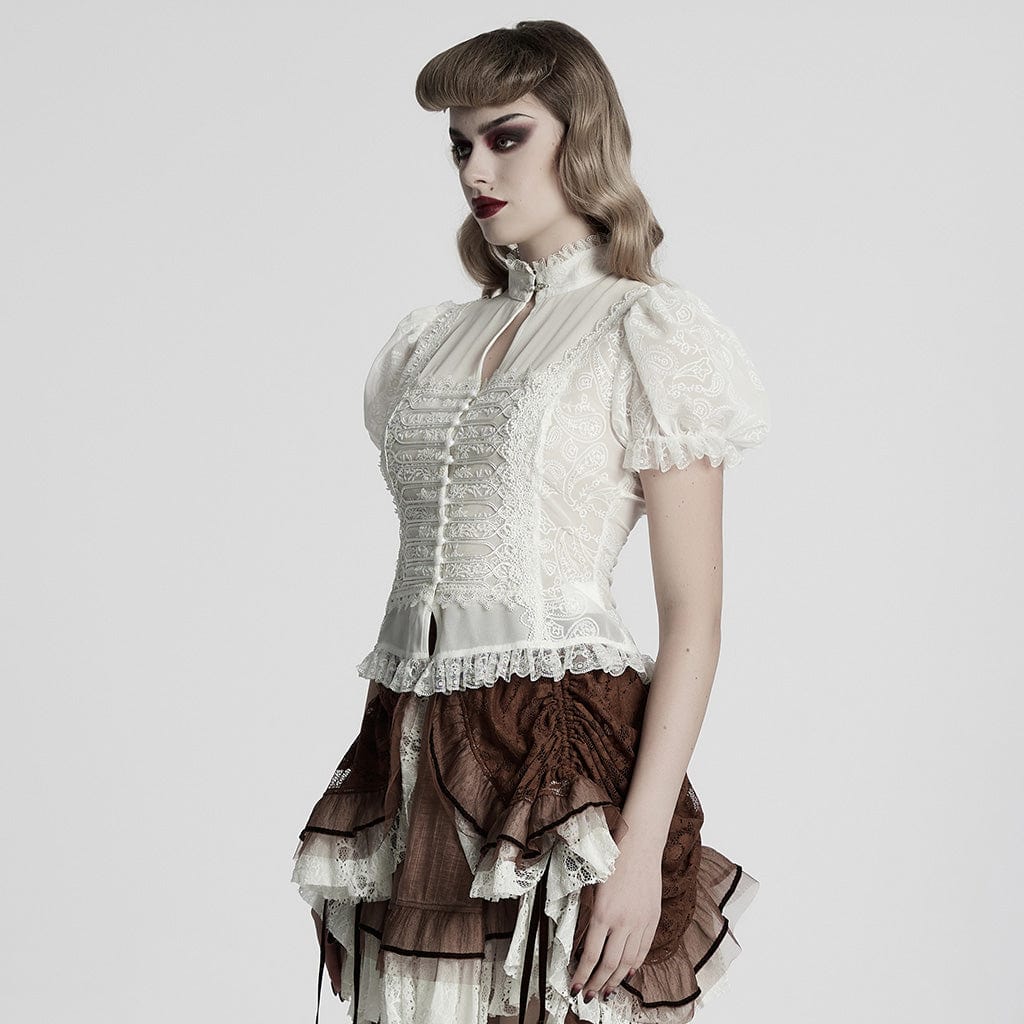 Camicia da donna con orlo in pizzo con maniche a sbuffo gotico - immagine 3