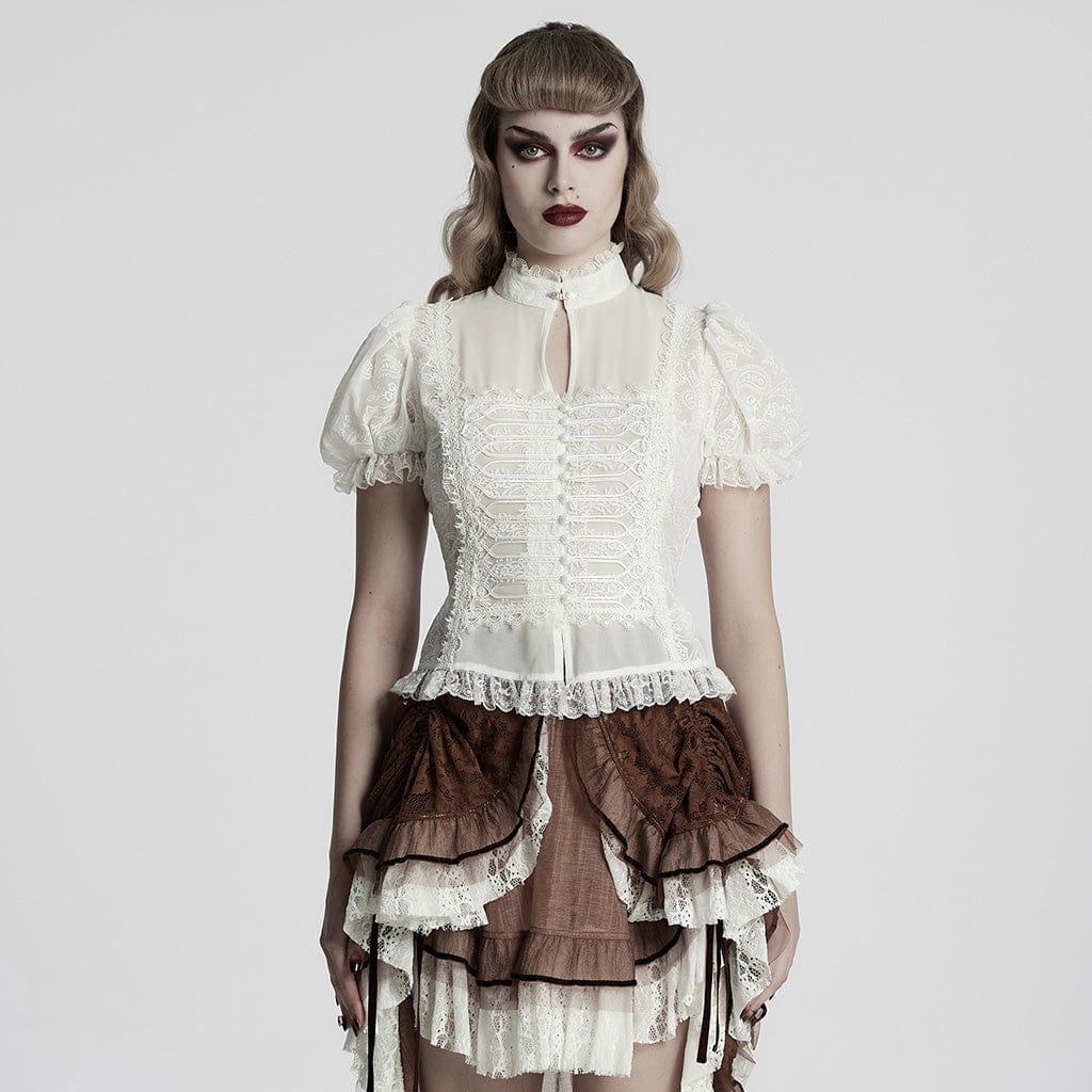 Camicia da donna con orlo in pizzo con maniche a sbuffo gotico - immagine 2