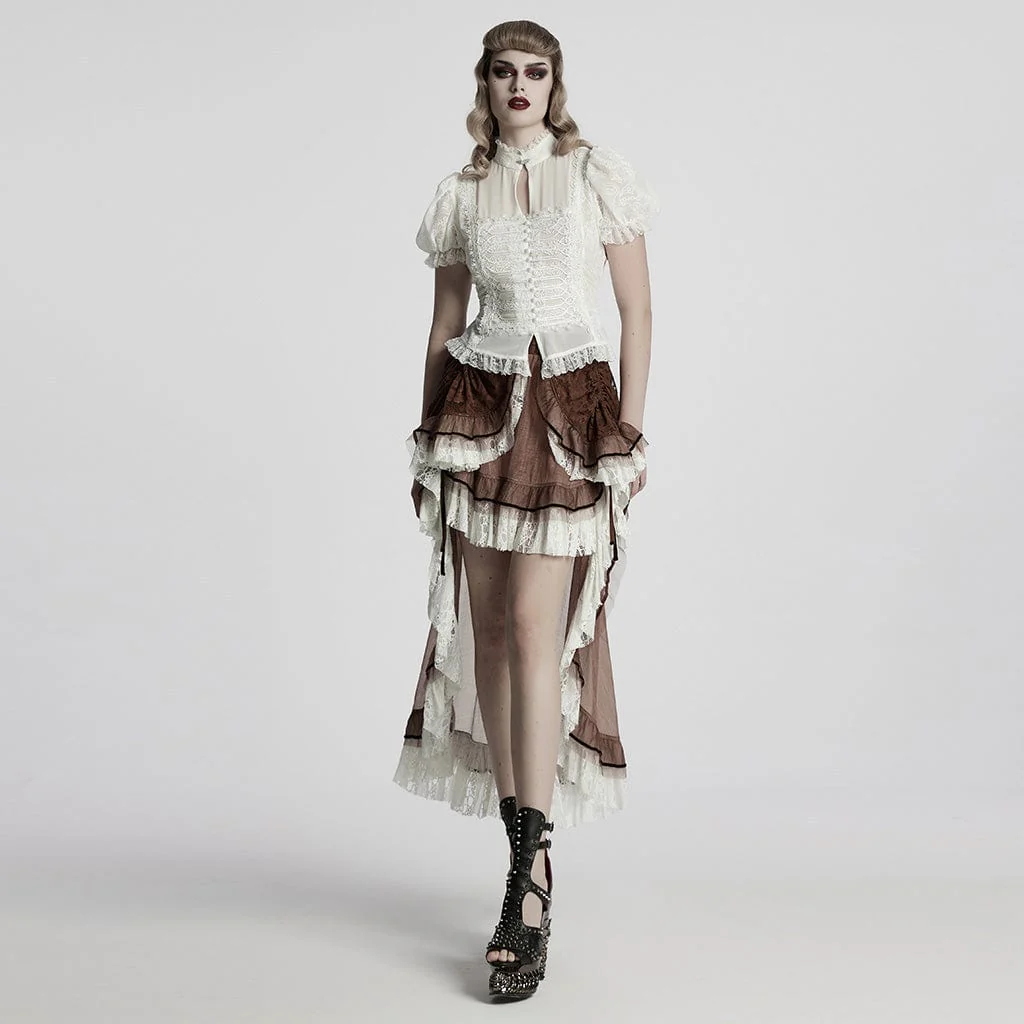 Camicia da donna con orlo in pizzo con maniche a sbuffo gotico - immagine 5