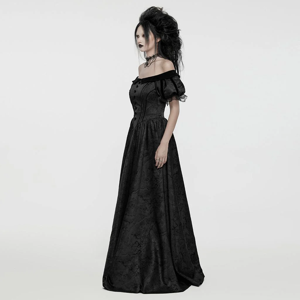 Abito da sposa formale con maniche a sbuffo e lacci da donna in stile gotico, nero - immagine 3