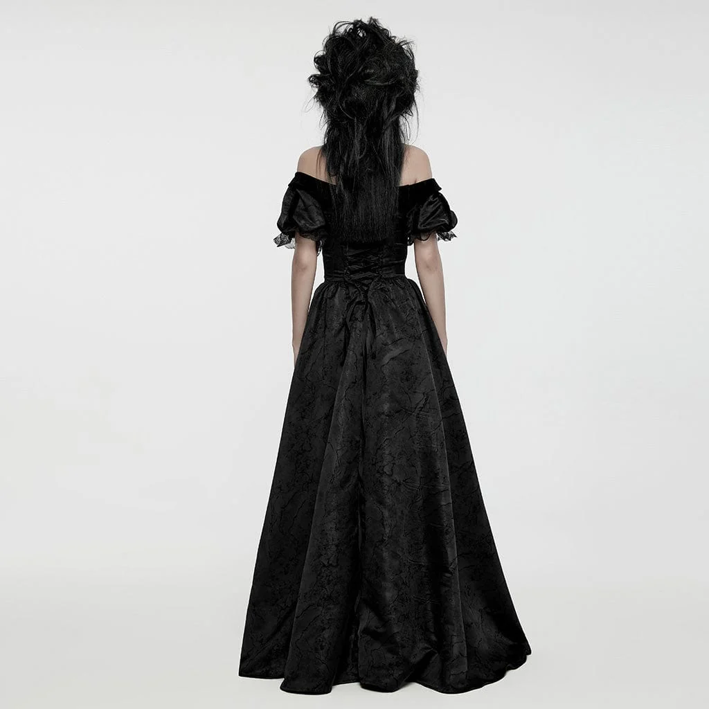 Abito da sposa formale con maniche a sbuffo e lacci da donna in stile gotico, nero - immagine 4