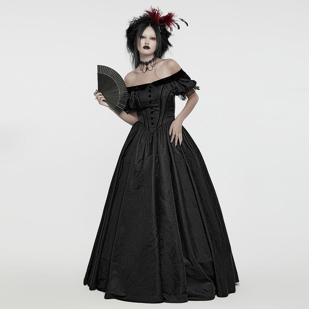 Abito da sposa formale con maniche a sbuffo e lacci da donna in stile gotico, nero - immagine 5