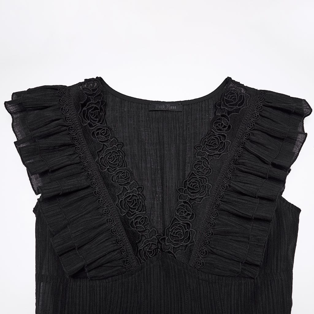 Abito lungo da donna con scollo a V, maniche corte, volant e scollo a V, stile gotico, per laurea - immagine 7