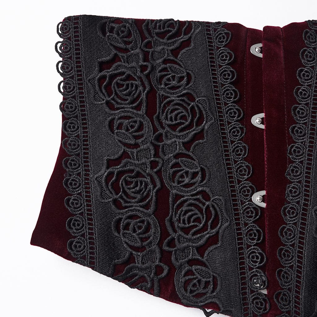 Corsetto sottoseno con lacci e motivo a rose gotiche da donna, rosso - immagine 8