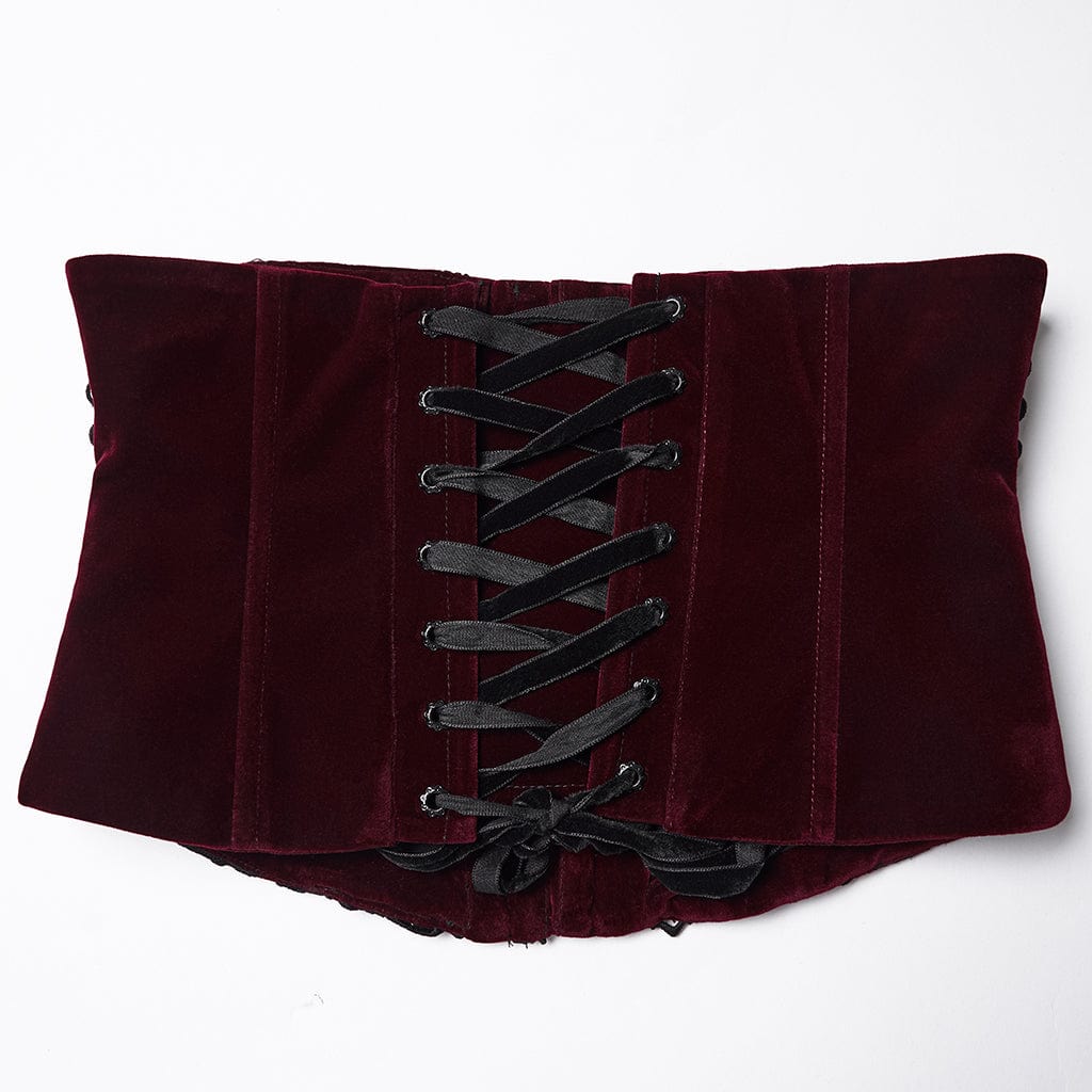 Corsetto sottoseno con lacci e motivo a rose gotiche da donna, rosso - immagine 9