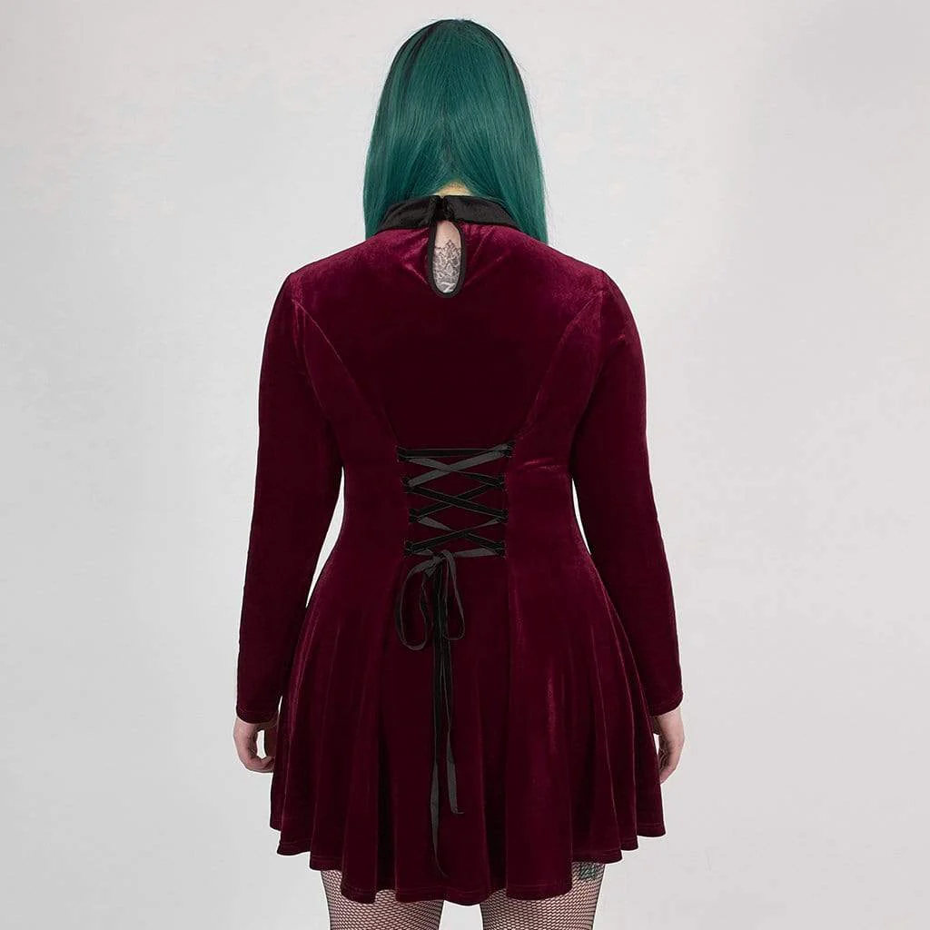 Abito corto con colletto nero e scarlatto gotico taglie forti da donna - immagine 5