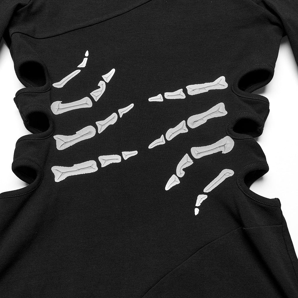 Abito da donna in stile gotico con scheletro stampato e ritagliato, per Halloween, nero - immagine 7