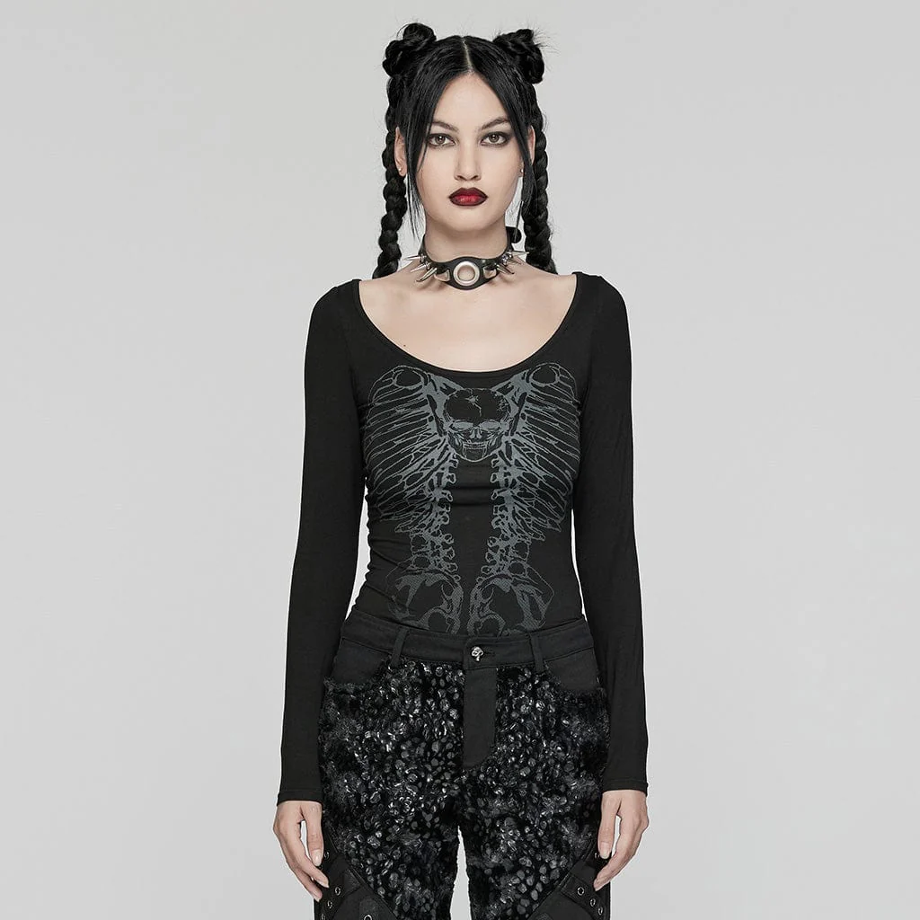T-shirt da donna con stampa scheletro gotico - immagine 2
