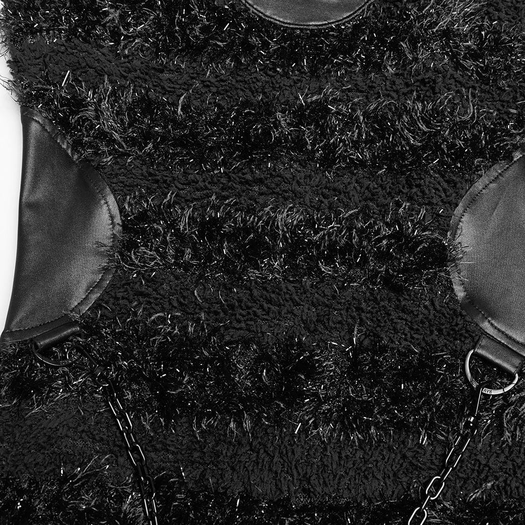 Abito da festa in pelliccia sintetica con colletto alto in stile gotico da donna, abito da laurea, nero - immagine 8