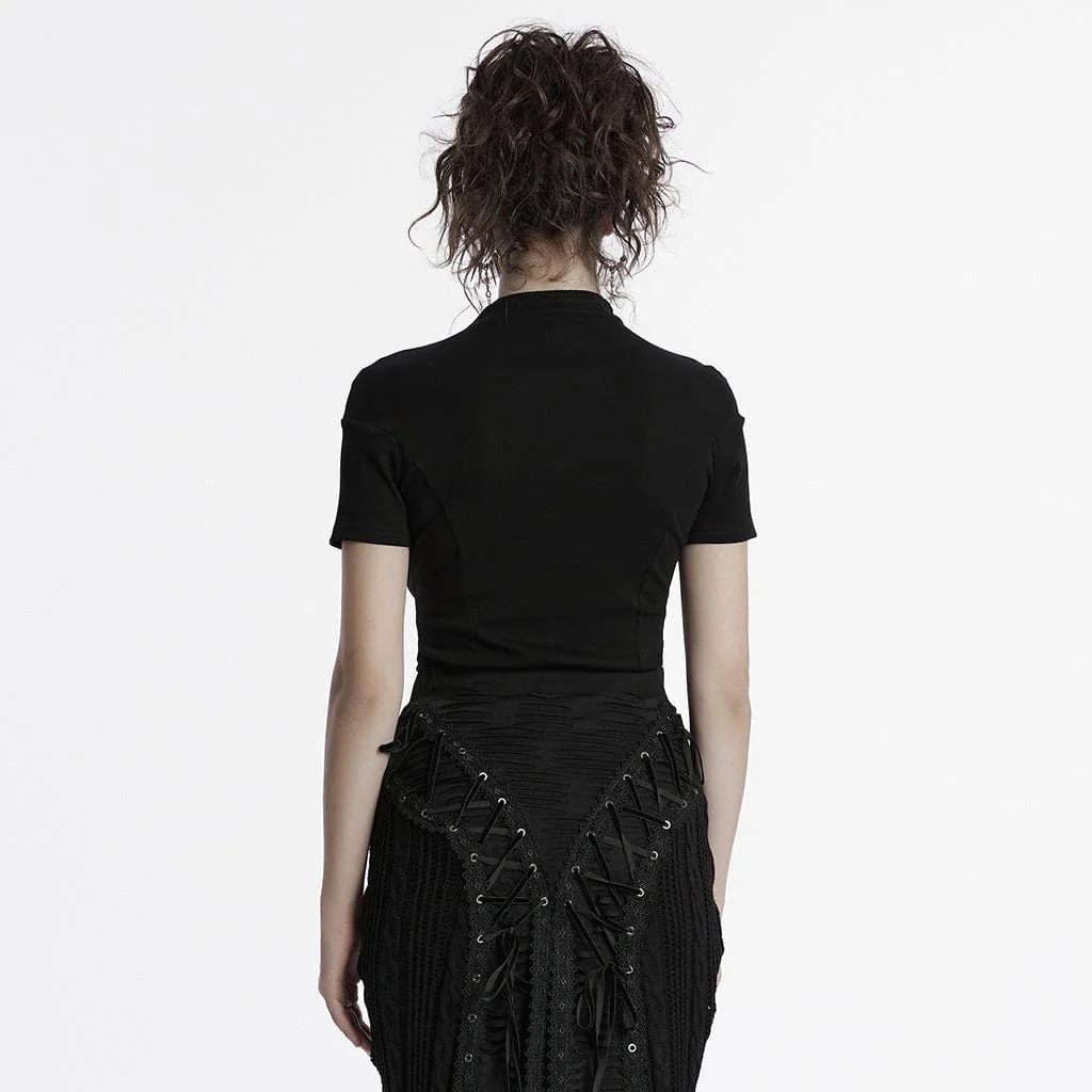 Camicia da donna con colletto alto in stile gotico e giunture in rete - immagine 4