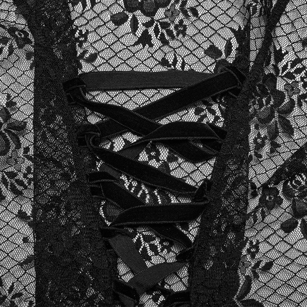 Camicia da donna in pizzo con maniche a sbuffo con colletto alla coreana - immagine 9