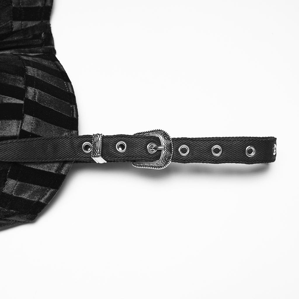 Abito da laurea con lacci a righe gotiche da donna, con fiocco staccabile, nero - immagine 8