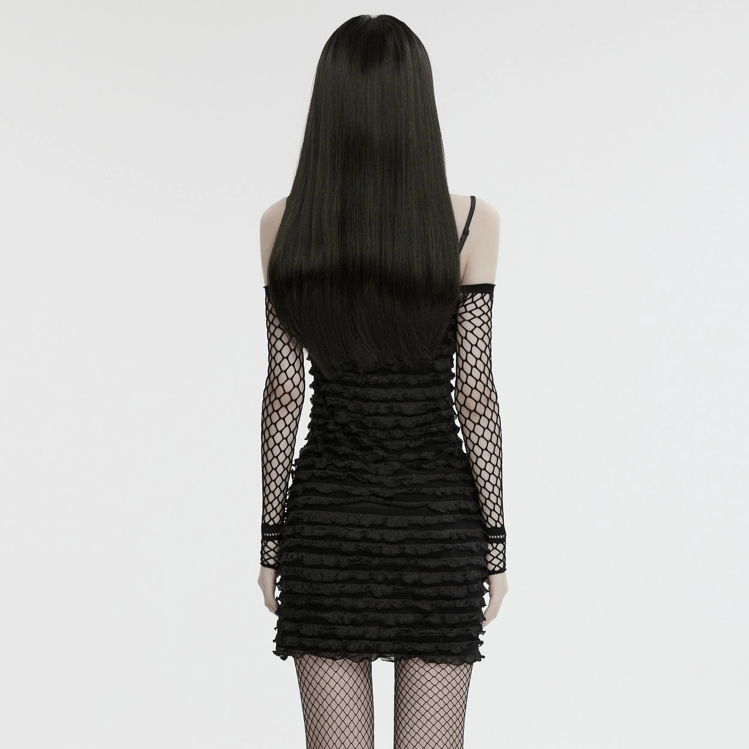 Abito sottoveste tinto in massa con volant grunge da donna nero - immagine 4