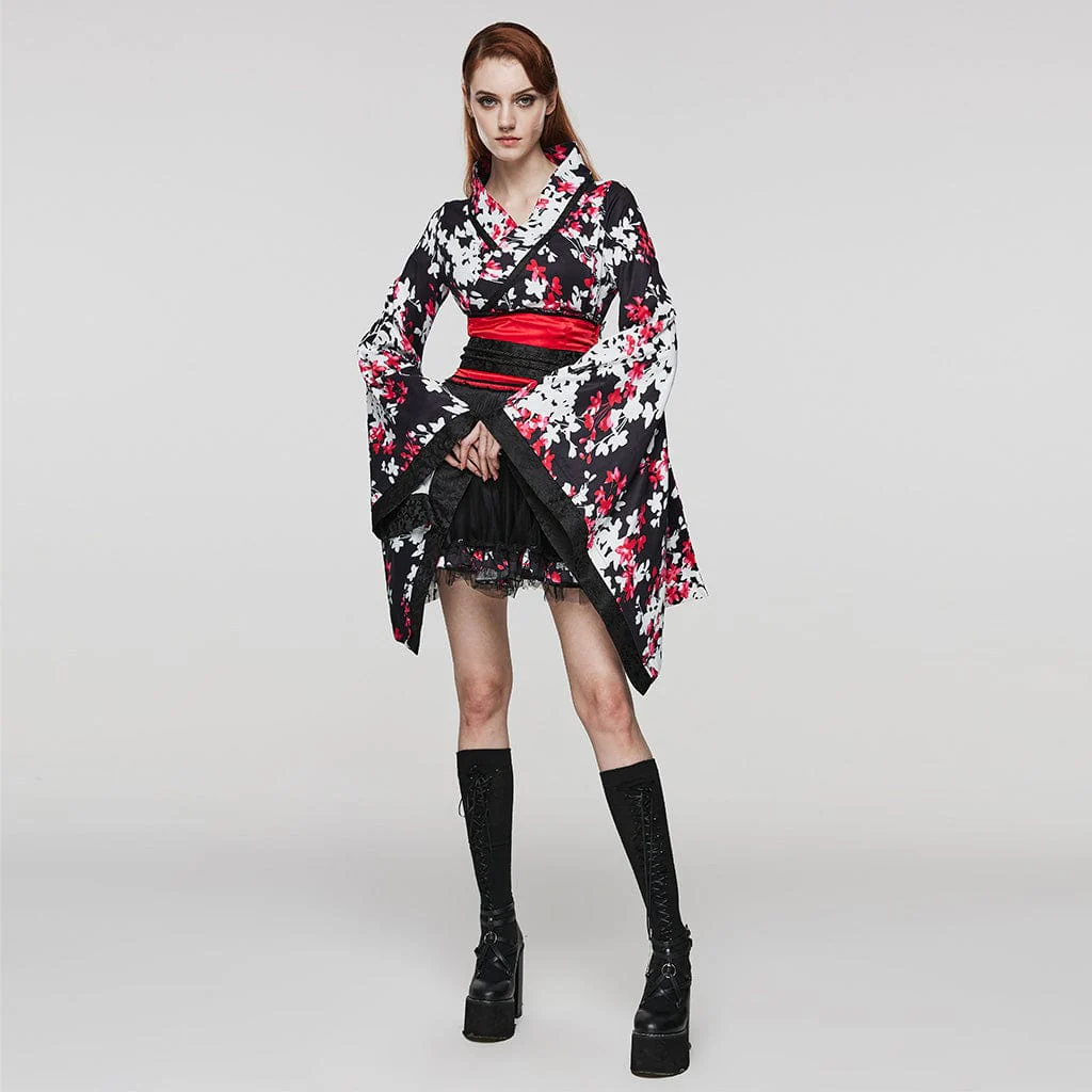 Kimono da donna con stampa floreale Lolita con gonna - immagine 2