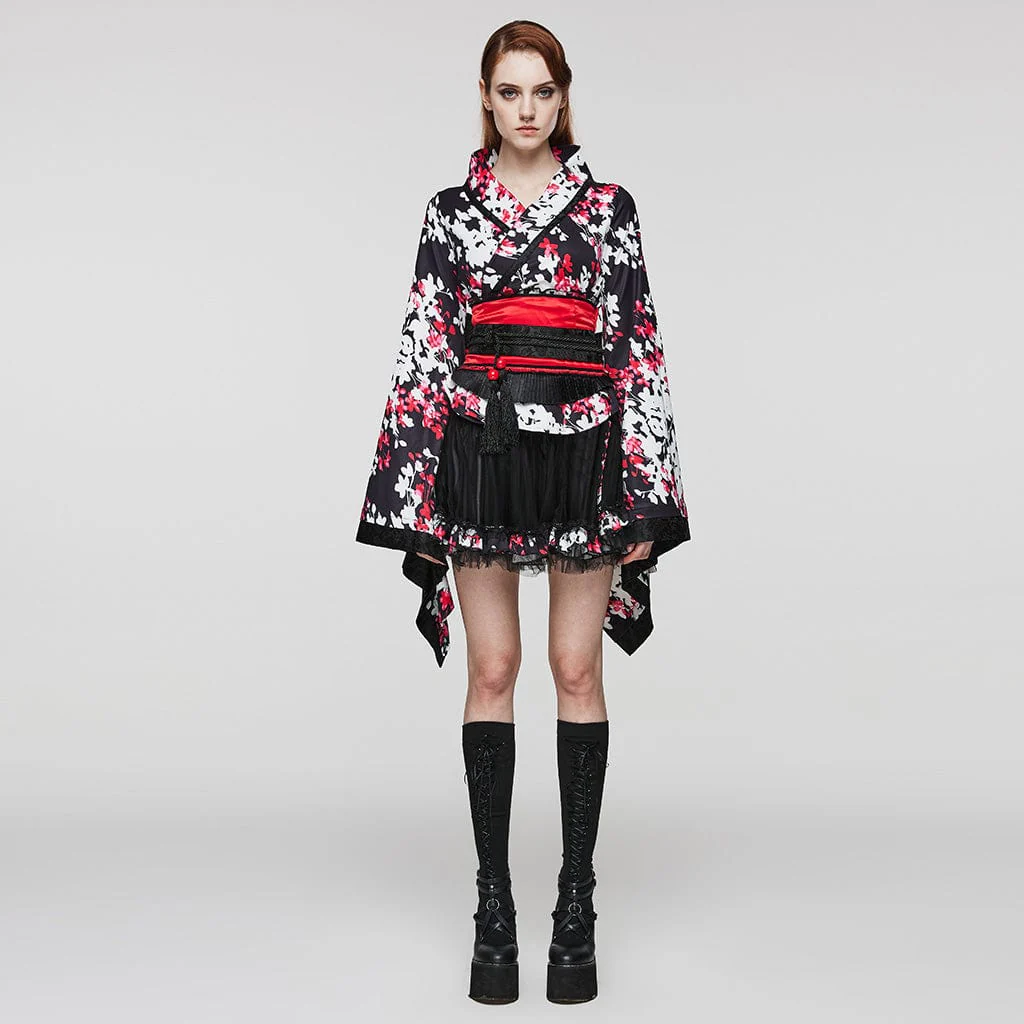 Kimono da donna con stampa floreale Lolita con gonna - immagine 3