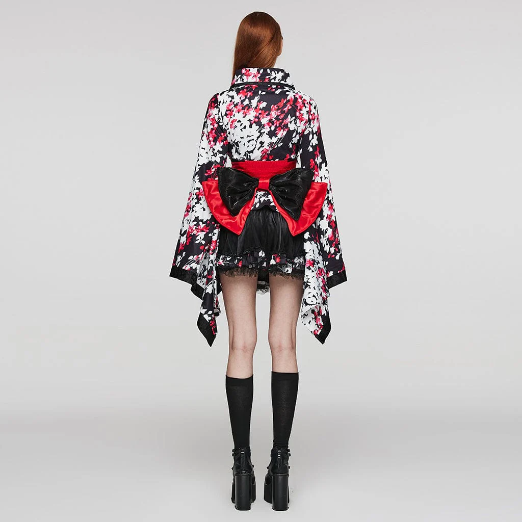 Kimono da donna con stampa floreale Lolita con gonna - immagine 5