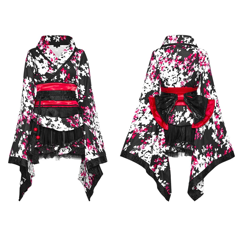 Kimono da donna con stampa floreale Lolita con gonna - immagine 6