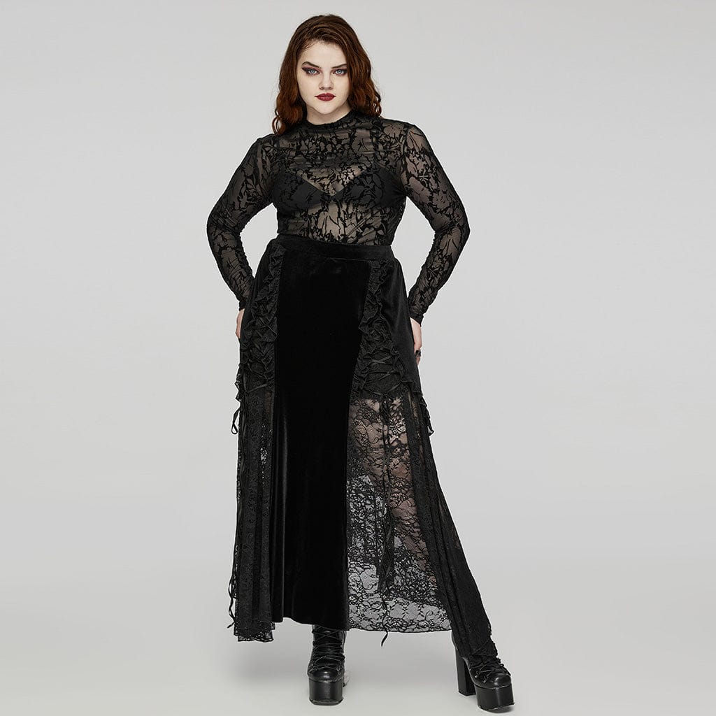 Top da donna in rete velata floccata gotica taglie forti - immagine 5