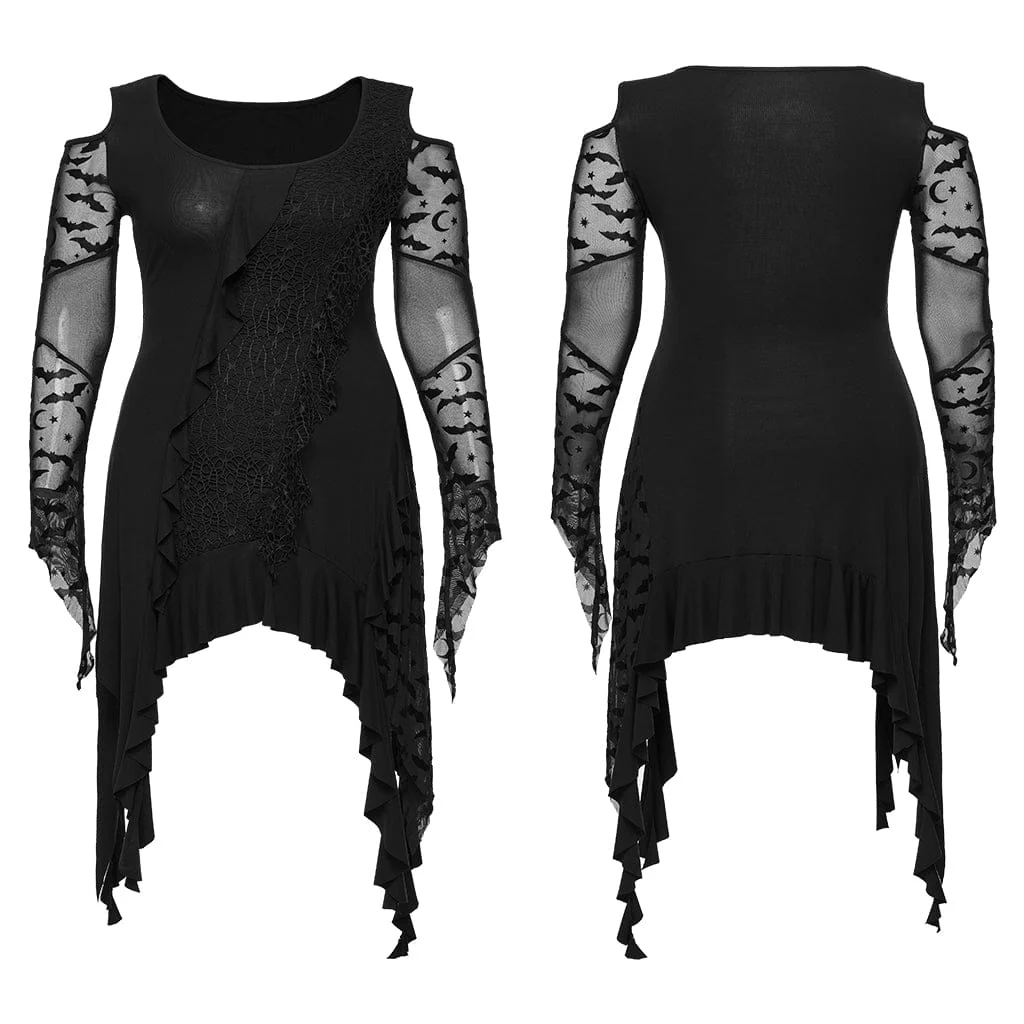 Abito da strega con volant e spalle scoperte, stile gotico, taglie forti, da donna - immagine 6