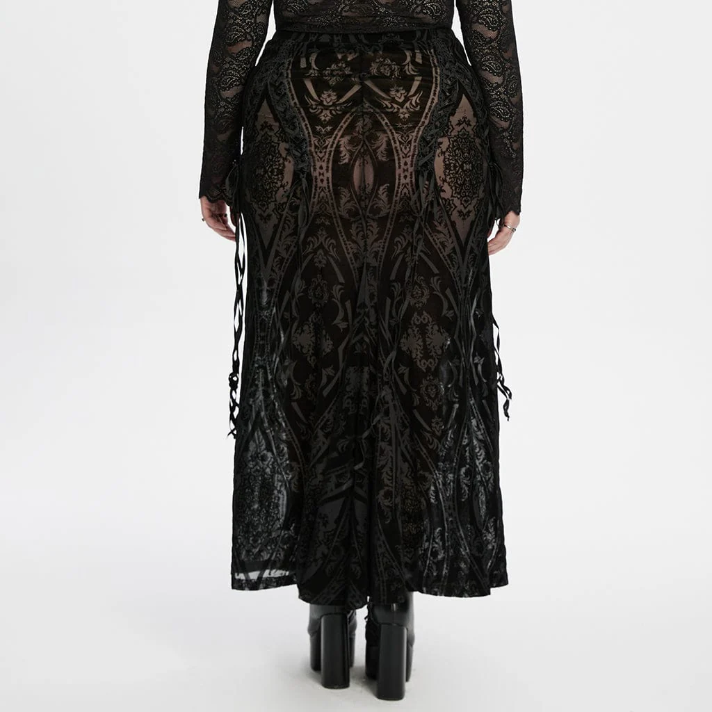 Gonna in rete floccata trasparente con lacci gotici da donna taglie forti - immagine 4