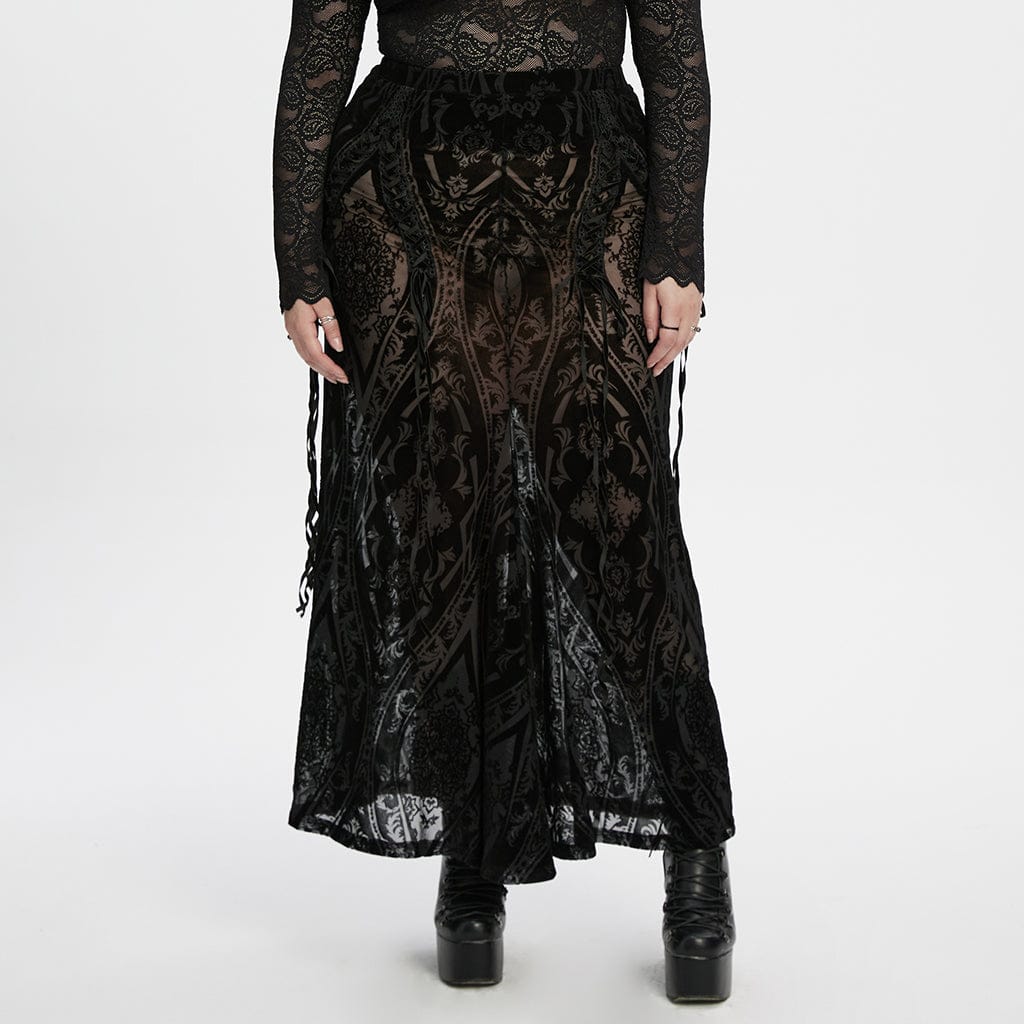 Gonna in rete floccata trasparente con lacci gotici da donna taglie forti - immagine 3