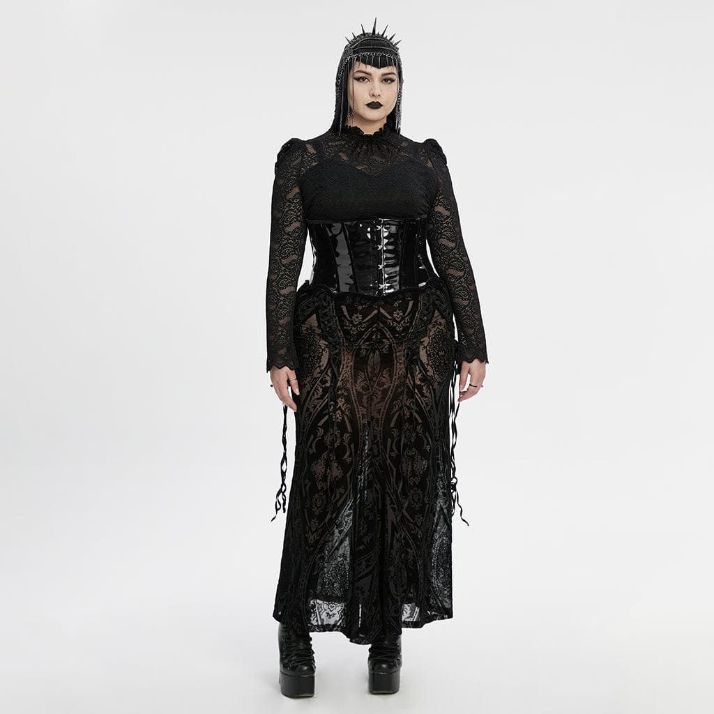 Gonna in rete floccata trasparente con lacci gotici da donna taglie forti - immagine 5
