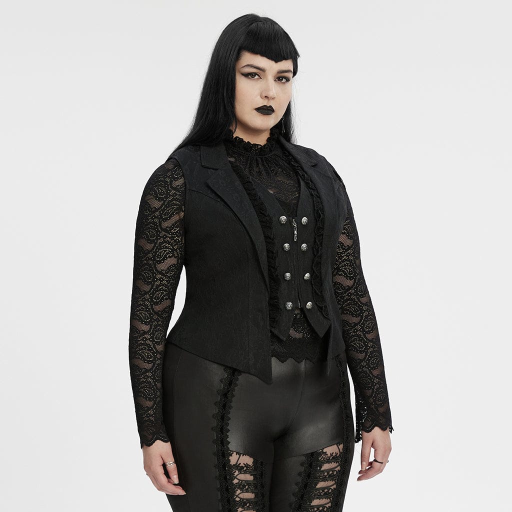 Gilet con revers in pizzo arricciato gotico da donna taglie forti - immagine 3