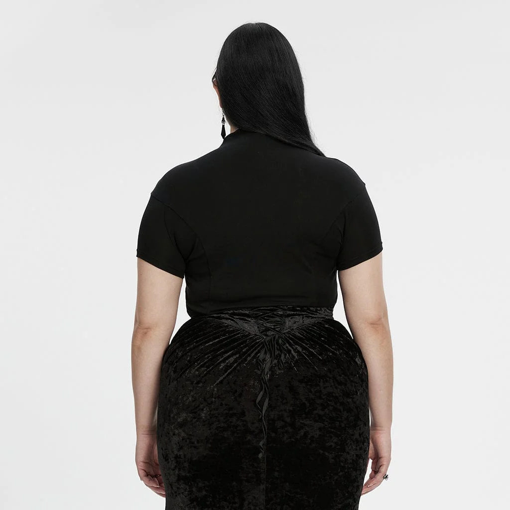 Camicia da donna in stile gotico con colletto rialzato e giunture in rete, taglie forti - immagine 4