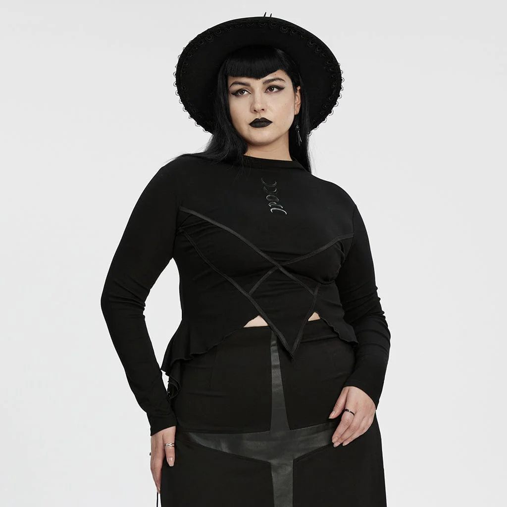 Camicia da donna con stampa punk irregolare a forma di luna, taglie forti - immagine 3