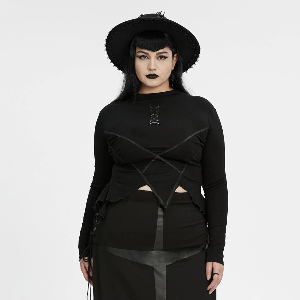 Camicia da donna con stampa punk irregolare a forma di luna, taglie forti - immagine 2