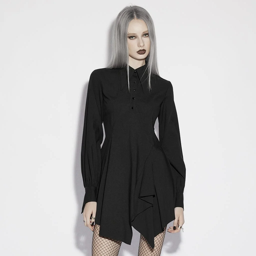Abito da donna con maniche a sbuffo, colletto rovesciato e asimmetrico punk - immagine 2