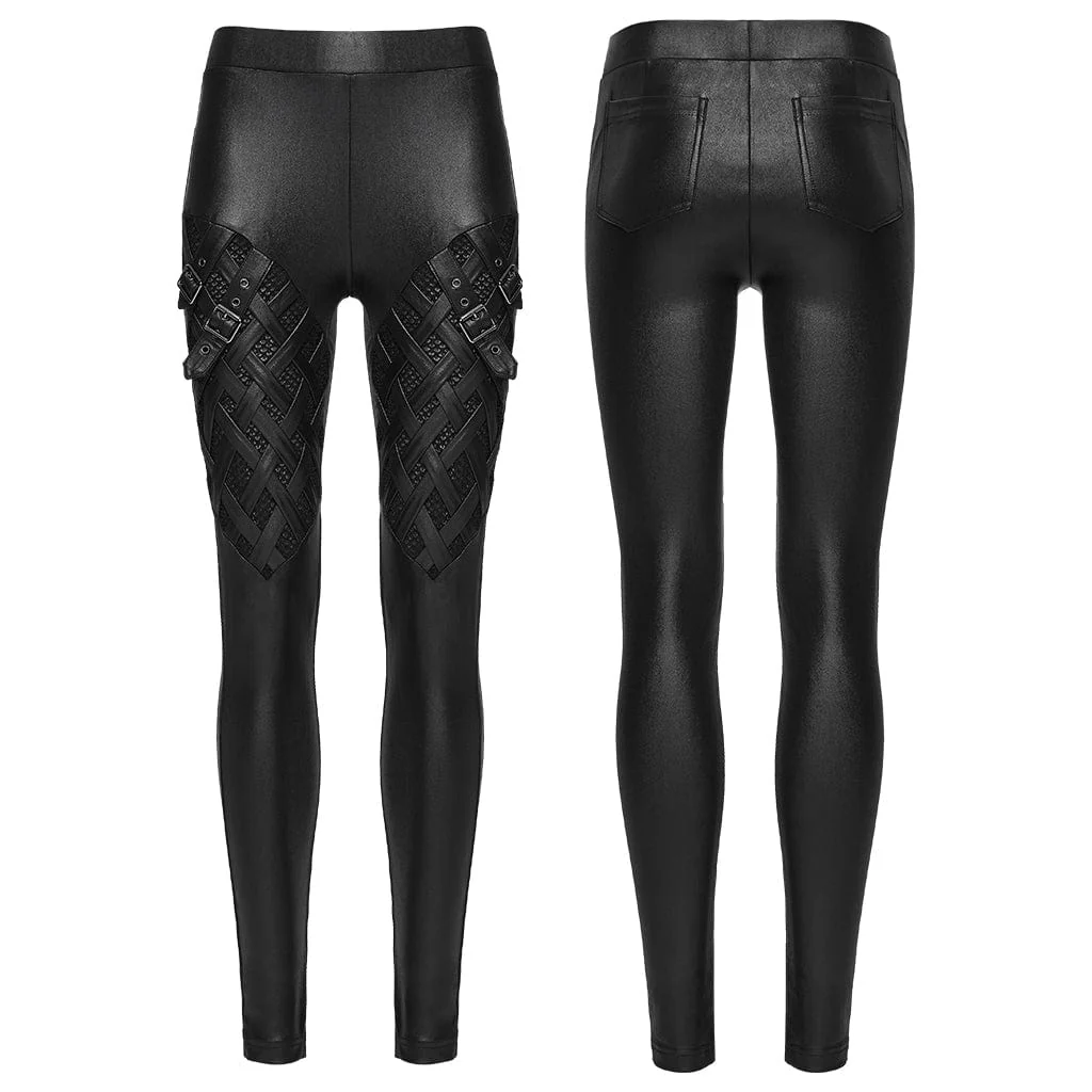 Leggings con fibbia e cinturino intrecciato punk da donna - immagine 6