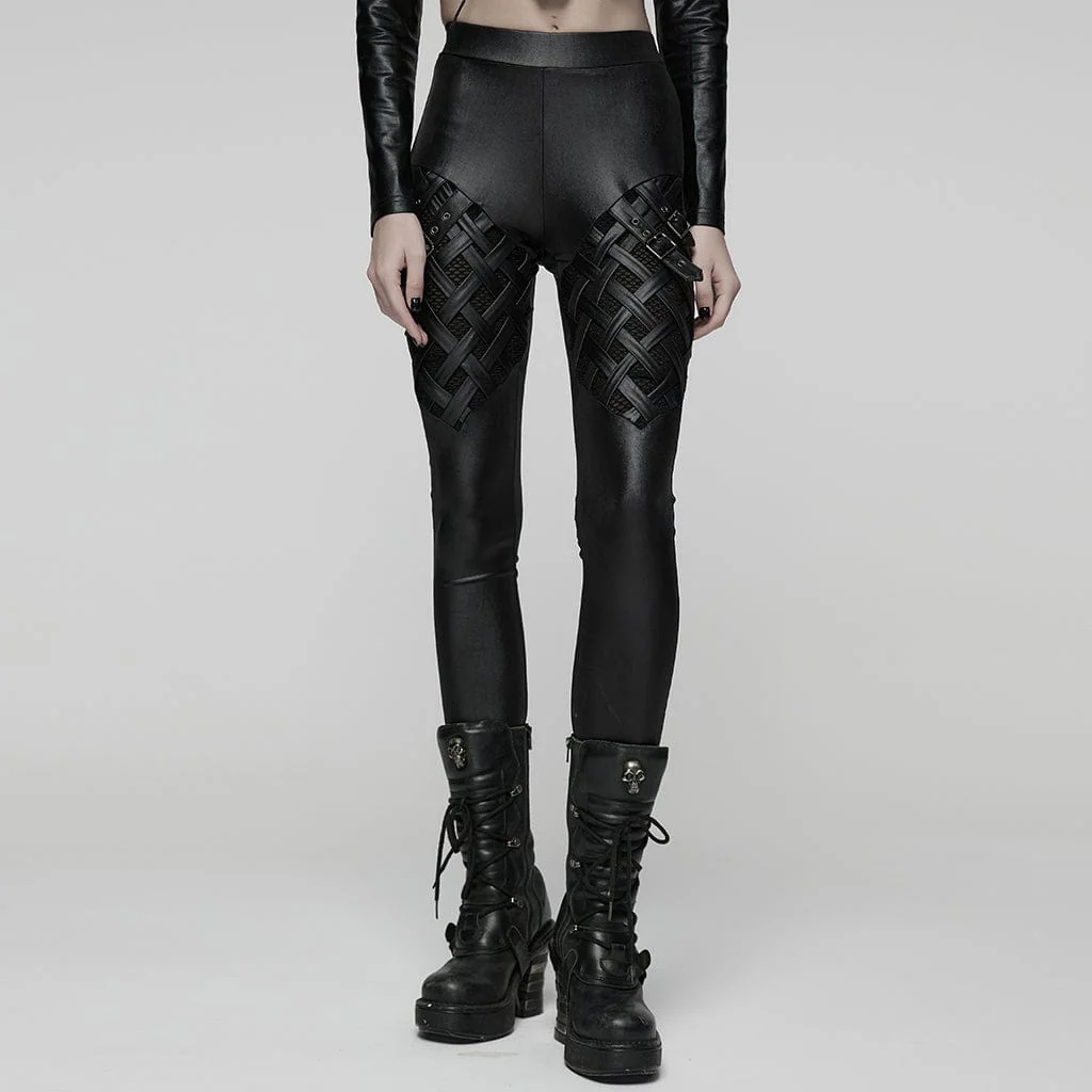 Leggings con fibbia e cinturino intrecciato punk da donna - immagine 2