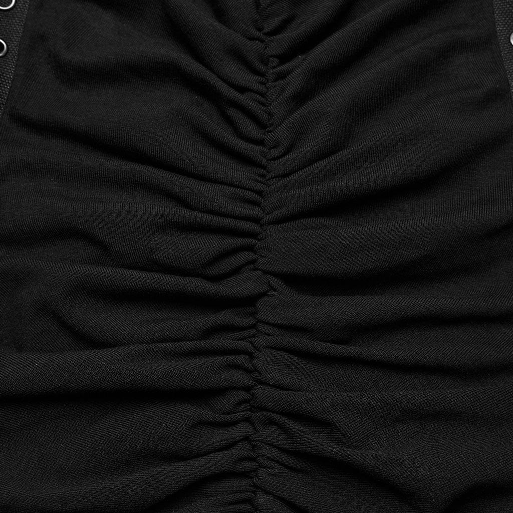 Abito sottoveste invecchiato con lacci e fibbia punk da donna nero - immagine 7