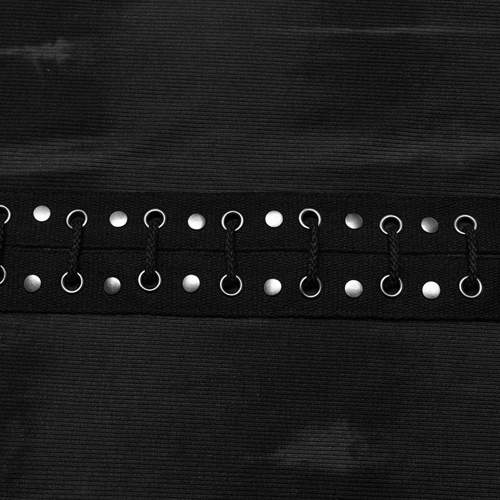 Abito da donna con spalle scoperte e lacci con fibbia punk nero - immagine 8