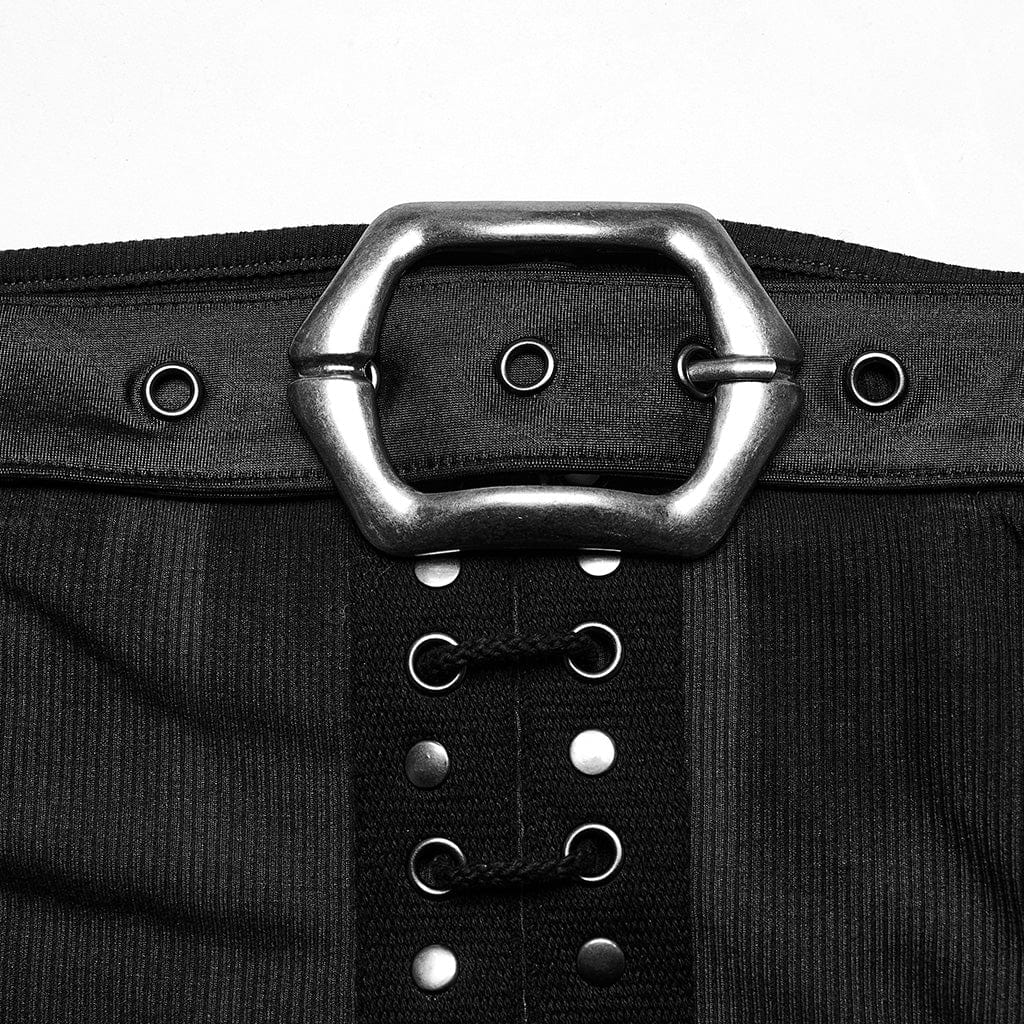 Abito da donna con spalle scoperte e lacci con fibbia punk nero - immagine 9