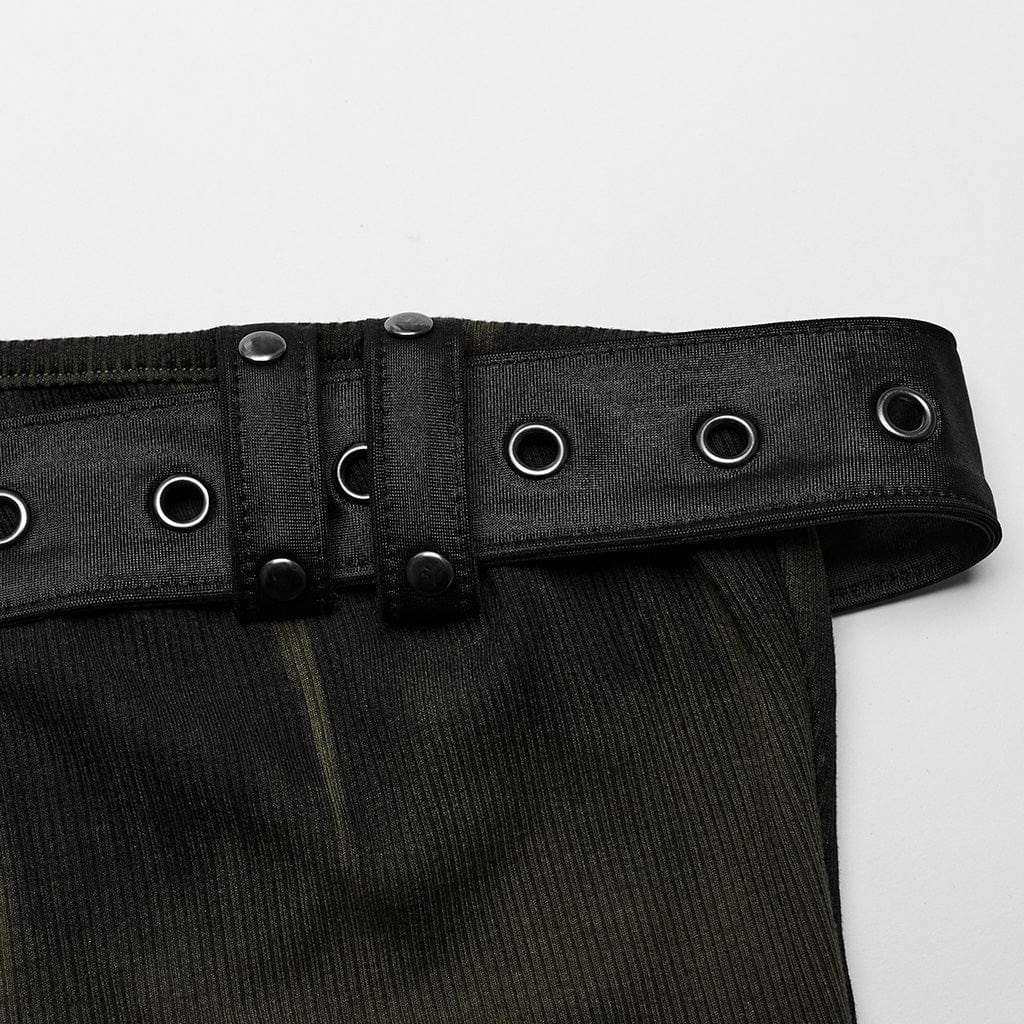 Abito da donna con spalle scoperte e lacci con fibbia punk nero-verde - immagine 9