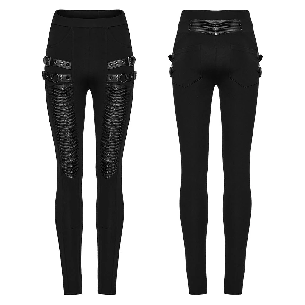 Leggings plissettati con cinturino e fibbia punk da donna - immagine 6