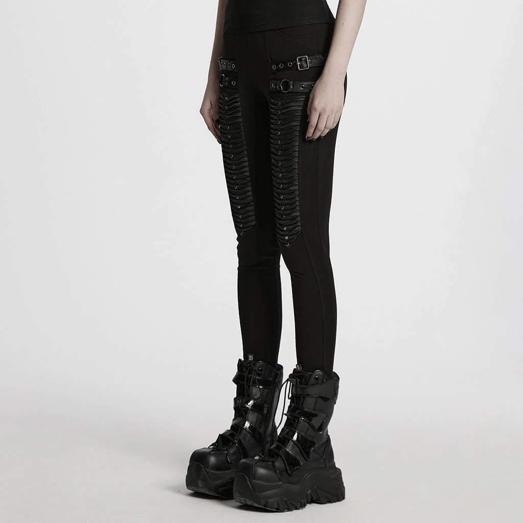 Leggings plissettati con cinturino e fibbia punk da donna - immagine 3