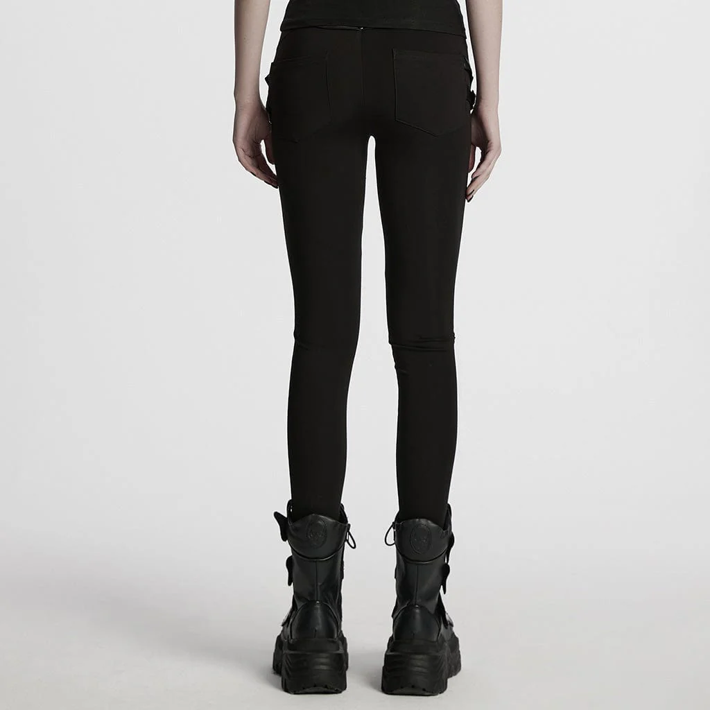 Leggings plissettati con cinturino e fibbia punk da donna - immagine 4