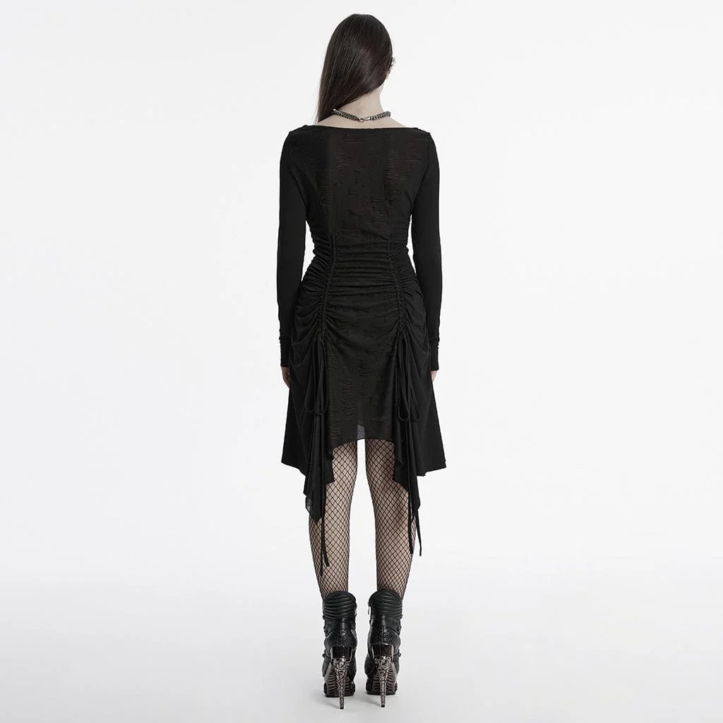 Abito da luna di miele con coulisse e scollo a cappuccio punk da donna, nero - immagine 4