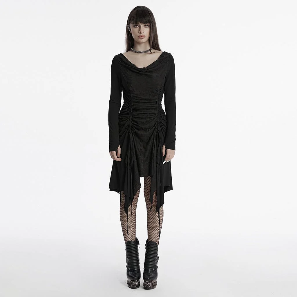 Abito da luna di miele con coulisse e scollo a cappuccio punk da donna, nero - immagine 2