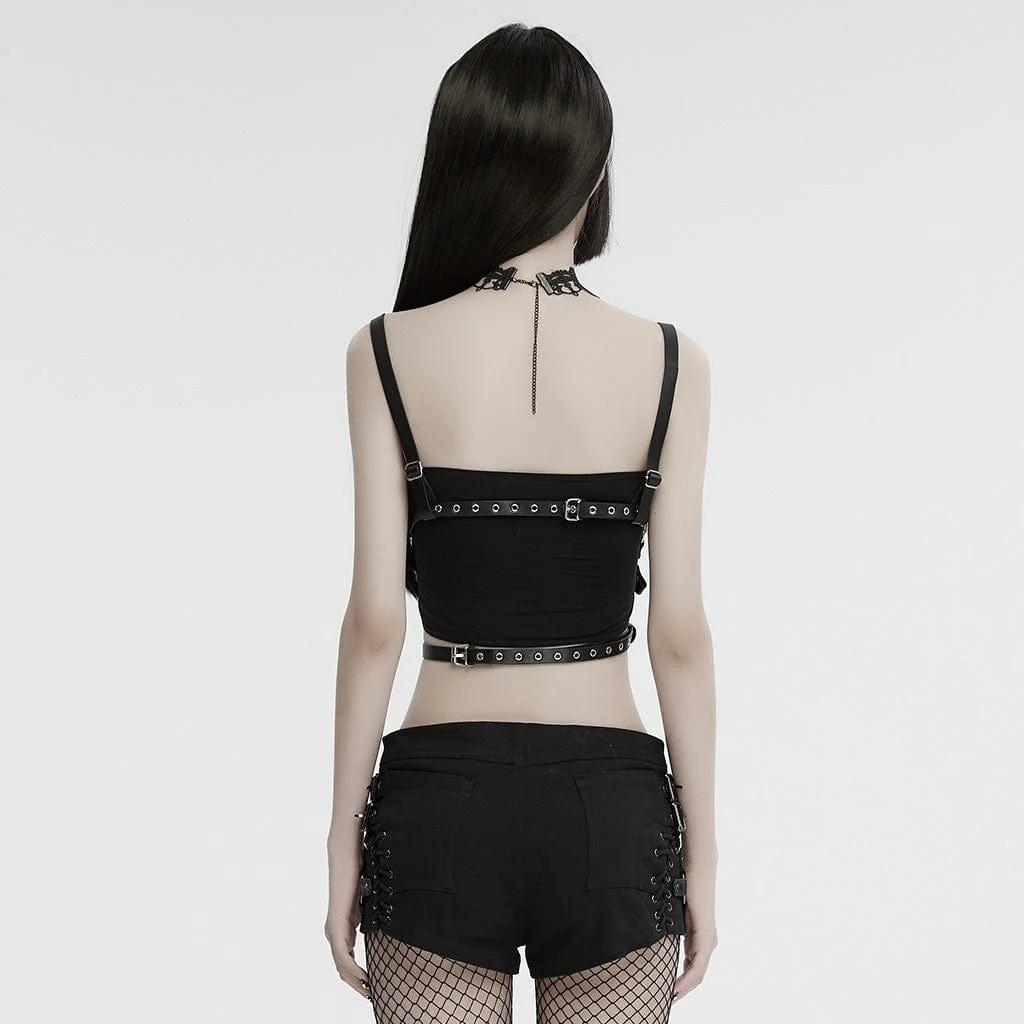 Top corto in similpelle con anello punk da donna - immagine 4