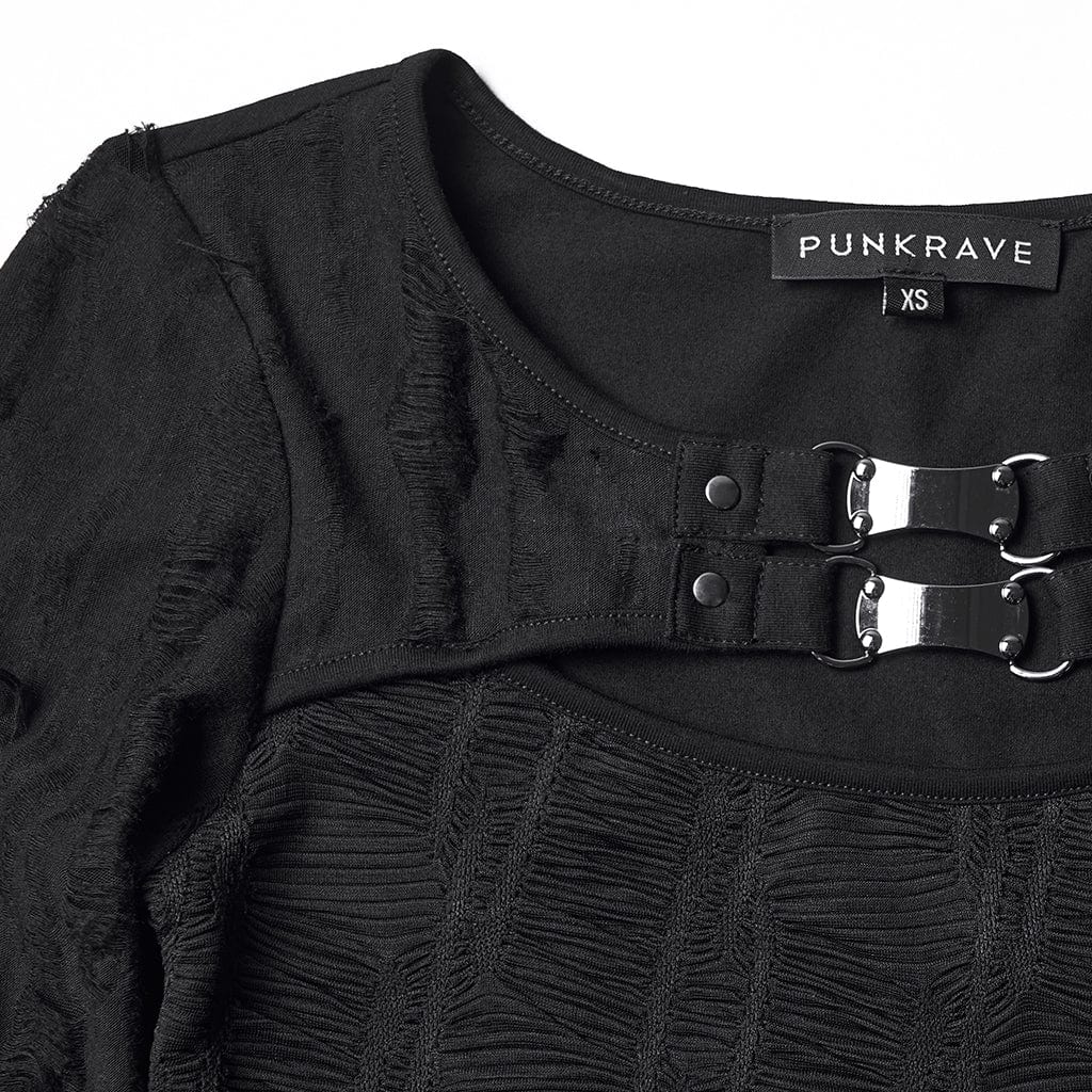 Maglietta da donna con arricciature, strappi e ritagli punk - immagine 7