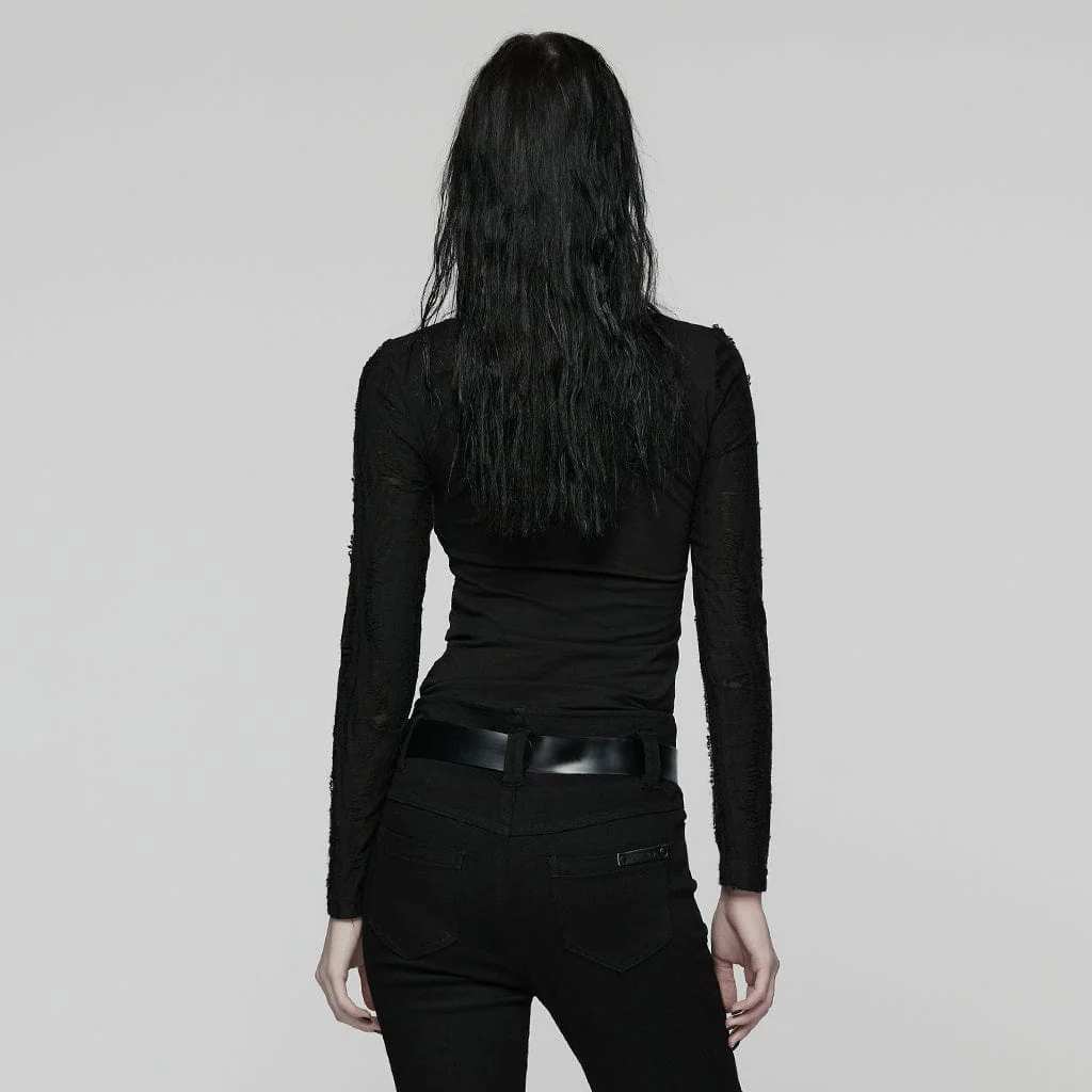 Maglietta da donna con arricciature, strappi e ritagli punk - immagine 4