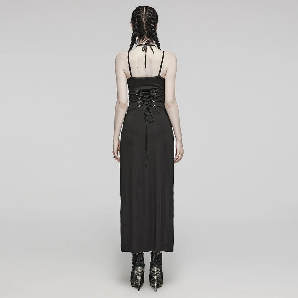 Abito sottoveste con scollo all'americana con lacci e spacco laterale punk da donna - immagine 5